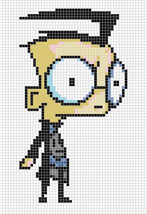 Invader Zim: Dib Cross stitch or perler pattern Invader Zim Crochet Pattern Free, Kandi Invader Zim, Invader Zim Pixel Art Grid, Invader Zim Pixel Art, Perler Bead Patterns Invader Zim, Invader Zim Perler Beads, Invader Zim Perler Bead Patterns, Gir Perler Pattern, Pixel Quilting