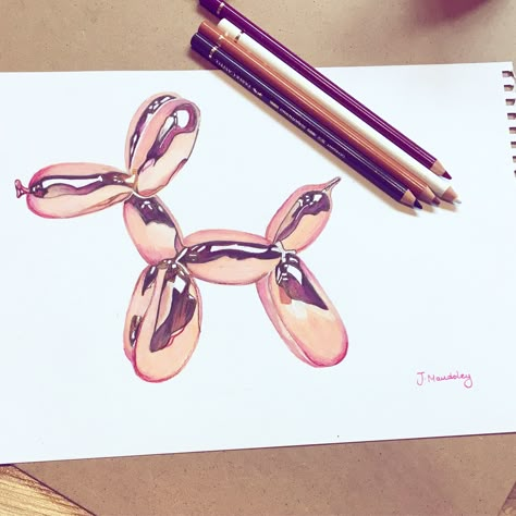 Rose gold balloon dog drawing metallic Balloon Animal Drawing, Doodle Art For Beginners, Arte Doodle, Prismacolor Art, Art For Beginners, Colored Pencil Artwork, Doodle Art Journals, Animal Drawing, Creative Corner