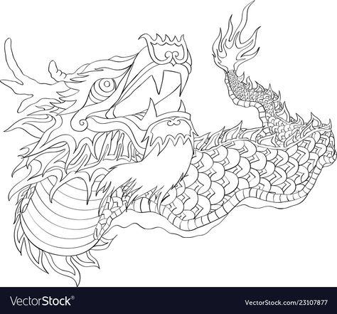 Chinese Dragon Line Art, Chinese New Year Dragon Dance, Chinese Dragon Drawing, Dragon Line, Work Decor, Chinese New Year Dragon, Line Art Style, Dancing Drawings, Creative Kids Crafts