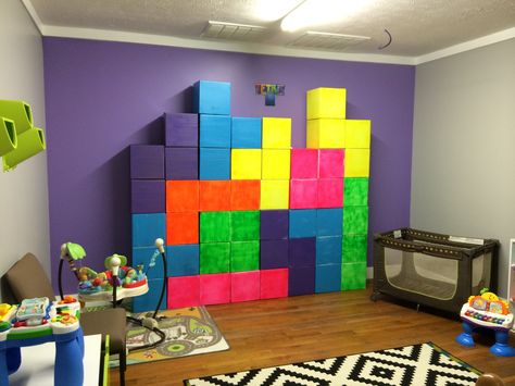 Tetris Room for an arcade theme! Tetris Room Decor, Arcade Theme Decorations, Arcade Game Party Decorations, Arcade Party Decorations, Arcade Decorations, Arcade Theme Party, Tetris Decorations, Arcade Themed Birthday Party, Tetris Party