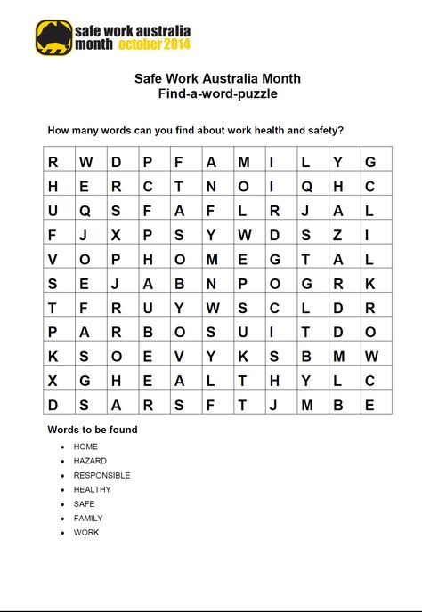 Workplace safety find-a-word for kids.  See other pin for answer sheet. Safety Games For Workplace, Workplace Safety Activities, Safety Games, Safety Quotes, Student Games, Safety Week, Work In Australia, Answer Sheet, Workplace Safety