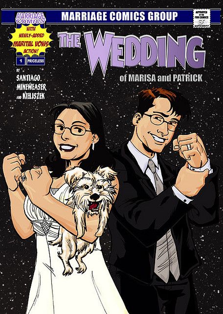 Comic program cover by mrsshotglass314, via Flickr Comic Wedding Invitations, Everyone Is Getting Married, Wedding Programs Funny, Comic Wedding, Comic Book Wedding, Science Comics, Nerd Wedding, Geeky Wedding, Wedding Day Schedule