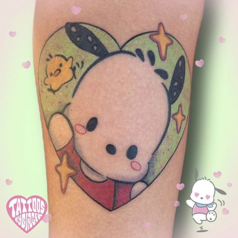 Cinnamonroll Sanrio Tattoo, Pompompurin Tattoo, Pochacco Tattoo, Sanrio Tattoo Ideas, Sanrio Tattoos, Tattoo Doodles, Insta Tattoo, Kitty Tattoos, Kitty Tattoo