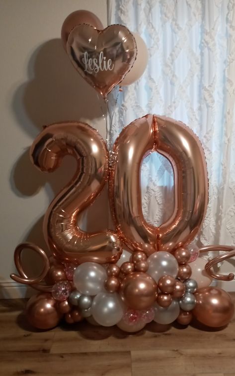 20th Birthday Balloons Decoration, 20th Party Decorations, 20 Balloons Birthday, 20 Balloons Number, 20th Birthday Decoration Ideas, 20th Birthday Ideas Decoration, 20th Birthday Balloons, Rose Gold Balloon Bouquet, 20th Birthday Decorations