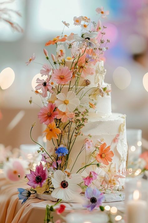 Wildflower Theme Cake, Spring Themed Wedding Cake, Spring Floral Wedding Cake, Garden Party Wedding Cake, Wild Flower Wedding Cake, Spring Wedding Cake Ideas, Whimsical Wildflower Wedding, Wedding Cakes Floral, Summer Wedding Cake