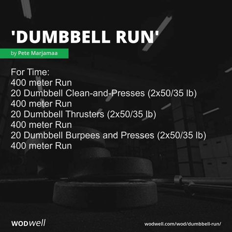 "Dumbbell Run" WOD Wods Crossfit, Crossfit Workouts Wod, Crossfit Body, Rowing Machine Workout, Crossfit Workouts At Home, Run Workout, Metabolic Conditioning, Crossfit At Home, Background Story