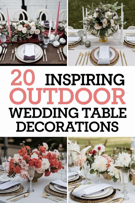 Alfresco Wedding Bliss: 20 Table Decor Ideas to Create the Perfect Outdoor Celebration Floral Design Table Scapes, Wedding Outdoor Centerpieces, Quiet Luxury Wedding Decor, Table Scapes Wedding, Outdoor Wedding Table Decorations, Outdoor Wedding Tables, Alfresco Wedding, Hanging Glass Terrarium, Geometric Candle Holder