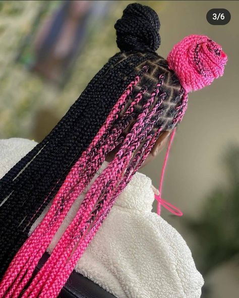 Pink And Orange Knotless Braids, Pink And Black Box Braids, Pink Knotless Braids, Box Braids For Black Women, December Hairstyles, Pink Box Braids, Small Knotless, Black Box Braids, Colored Box Braids