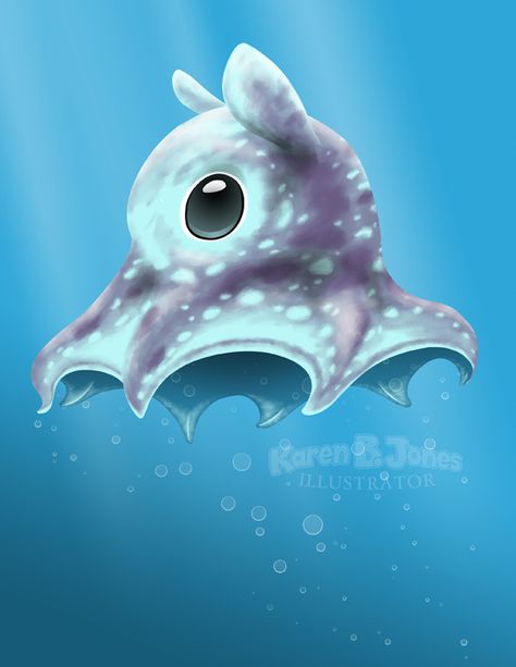 Ocean Animal Illustration, Umbrella Octopus, Familiar Art, Flapjack Octopus, Dumbo Octopus, Octopus Drawing, Baby Octopus, Cute Octopus, Drawing Examples