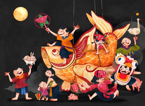 Mid Autumn Festival Illustration, Festival Illustration, Vietnam Art, Moon Festival, Autumn Illustration, Autumn Festival, Mid Autumn, Mid Autumn Festival, Festival Design