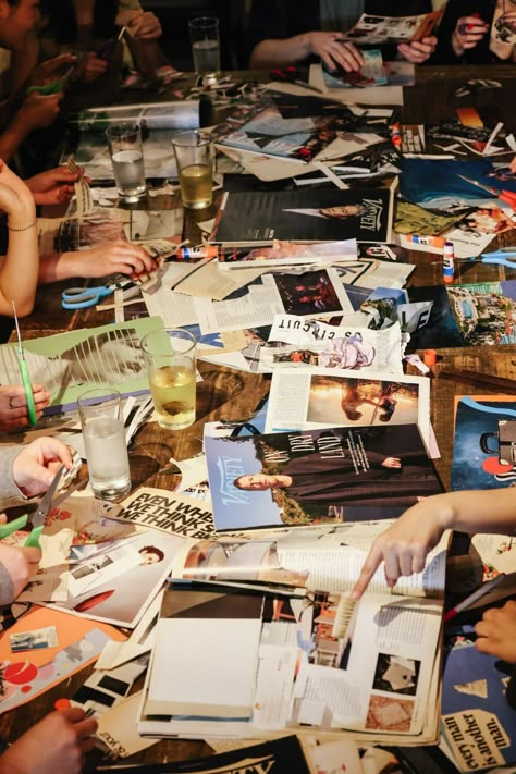 How this L.A. collage club is using DIY art for collective self-care Photography Club Ideas, Art Workshop Aesthetic, Working Together Aesthetic, Support Group Aesthetic, Collaging Aesthetic, Friend Activity Ideas, Club Vision Board, Group Art Therapy, Community Project Ideas