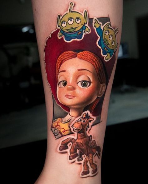 Hwan Ho _Tattoo on Instagram: "Toy Story 🧸" Jessie Tattoo, Toy Story Tattoo, Cartoon Tattoo Ideas, Story Tattoo, Animated Shows, Colour Tattoo, Couples Tattoos, Stitch Tattoo, Cartoon Tattoo