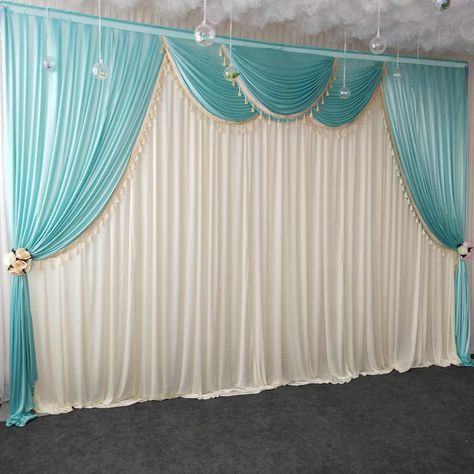 Curtain Backdrop Wedding, White Chiffon Fabric, Wedding Stage Backdrop, Party Backdrops, Cheap Bedding Sets, Ganpati Decoration Design, Curtain Backdrops, Plain Curtains, Silk Chiffon Fabric