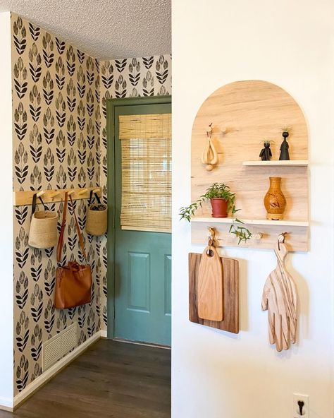 Peel and Stick Wallpaper Honest Thoughts | Apartment Therapy Colorful Eclectic Decor, Small Entryway Ideas, Entry Nook, Wallpapered Entryway, Tomorrow Is The Day, Color Of The Month, Wallpaper Door, Small Entryways, Accent Wall Bedroom