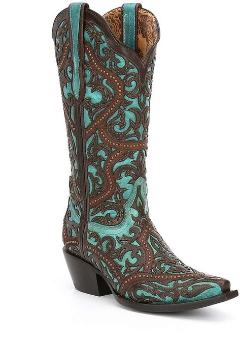 Corral Boots Lasercut Studded Block Heel Boots. Brown and turquoise cowboy boots. This pin contains an affiliate link. Nfr Rodeo, Turquoise Cowboy Boots, Cowgirl Boots Wedding, Turquoise Boots, Women's Cowboy Boots, Brown And Turquoise, A Country Wedding, Tan Leather Boots, Brown Cowboy Boots