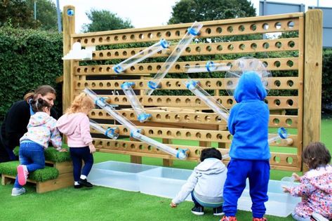 Water Wall For Early Years Outdoor Learning | Pentagon Play Nursery Garden Ideas, Rustic Playground, Eyfs Outdoor Area, Kids Outdoor Play Equipment, Church Playground, Preschool Playground, Playground Surface, Outdoor Play Space, Outdoor Learning Spaces