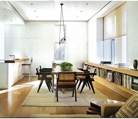 Architectural Digest March09 p88 Rose Tarlow, Casa Vintage, Teak Chairs, Pierre Jeanneret, New York Apartment, A Living Room, Modern Dining Room, Dining Room Lighting, Dining Room Design