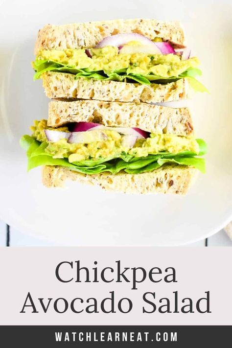 This simple smashed chickpea avocado salad is great for sandwiches, wraps, or enjoying on top of a bed of greens. This easy lunch is mayo-free and naturally vegan too! Chickpea Salad Recipes Healthy, Best Chickpea Salad, Avocado Salad Sandwich, Vegan Sandwich Filling, Chickpea Avocado Salad, Easy Chickpea Salad, Smashed Chickpea, Chickpeas Benefits, Chickpea Avocado