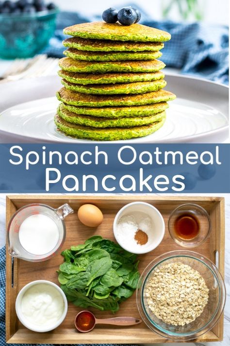 Spinach Oatmeal, Oatmeal Pancake, Oatmeal Pancakes Healthy, Oatmeal Pancakes Recipe, Spinach Pancakes, Banana Oatmeal Pancakes, Healthy Pancake Recipes, Fun Breakfast, Toddler Recipes