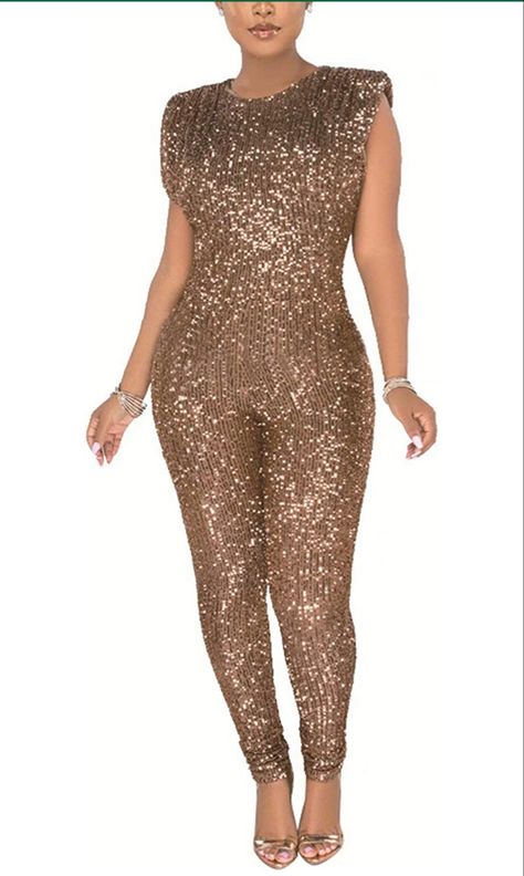 Sleeveless Gold Sequence Jumpsuit Sequence Jumpsuit Outfit, Sequence Jumpsuit, Trims Fashion, Shower Diy, Solid Color Jumpsuits, Sequin Jumpsuit, Bodycon Jumpsuit, Floral Bodycon, Jumpsuit Elegant