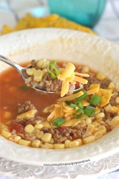 Want to know what to do with leftover taco meat? You make taco soup! This 15 minute taco soup recipe is one of those easy meals you will want to make it over and over! Makes a single serving or for a whole family! Healthy too! #tacosoup #soup #easymeal Leftover Taco Meat Recipes Soup, Taco Meat Soup, Things To Make With Leftover Taco Meat, Recipes Using Leftover Taco Meat, Leftover Taco Meat Recipes Easy Meals, Taco Meat Recipes Leftover, How To Use Leftover Taco Meat, Leftover Taco Meat Recipes, Meat Soup