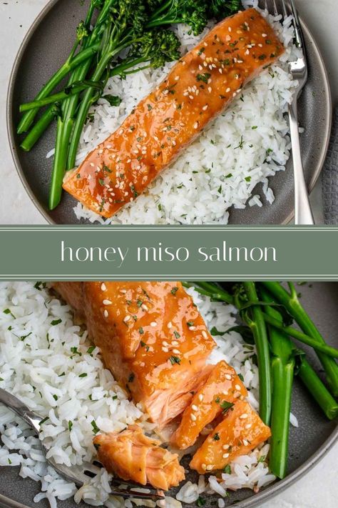 These baked honey miso salmon fillets are flaky, moist, and full of flavor. Ready in under 30 minutes, this recipe is perfect for a quick, easy, and healthy dinner. Honey Miso Salmon, Miso Salmon Recipe, Kay Nutrition, Salmon Meal Prep, Miso Glazed Salmon, 30 Minute Meals Healthy, Miso Salmon, Healthy Vegetarian Dinner, Nutritional Snacks