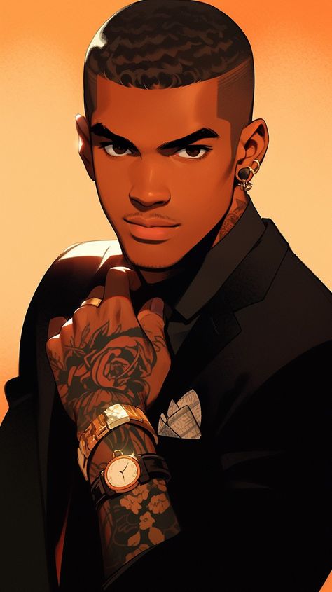 Dark Skin Male Character Design, Black Guy Drawing, Mafia Art, Black Anime Guy, Creation Art, Black Cartoon Characters, Dark Anime Guys, Have Inspiration, Cyberpunk Character