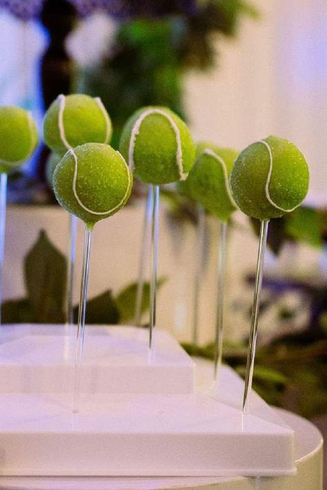 Tennis Party Ideas Decoration, Tennis Cake Pops, Tennis Party Food Ideas, Tennis Ball Cake Pops, Tennis Theme Cupcakes, Table Tennis Birthday Cake, Tennis Party Ideas, Tennis Ball Cake, Tennis Ball Themed Dog Party