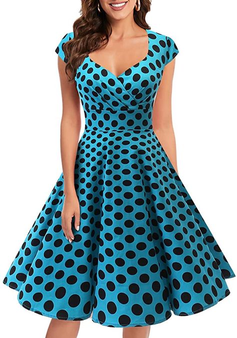 Bbonlinedress Women Vintage Cocktail Party 1950s Retro Rockabilly Polka Dot Dress Blue Black BDot 2XL at Amazon Women’s Clothing store Polka Dot Dresses For Retro-themed Events, Rockabilly Knee-length Party Dress, Knee-length Rockabilly Dresses For Dressmaking, Formal Wedding Party, Polka Dot Rockabilly Dress For Retro-themed Events, Spring A-line Rockabilly Dress, 1950 Dress, Vintage Cocktail Dress, Alaska Fashion