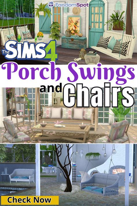 Hanging Porch Chair, Sims 4 Outdoor Cc, Swinging Couch, Sims 4 Cc Best, Sims Cheats, Comfy Decor, Big Porch, Sims Baby, Sims Houses