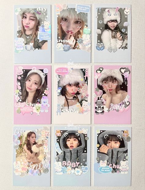 cr. ID：hey91_ #kpop #lesserafim #deco #inspiration Freebies Ideas Kpop, Lesserafim Stickers, Le Sserafim Polaroid, Kpop Polaroid Printable, Kpop Freebies Ideas, Photo Cards Kpop, Kpop Photo Cards, Packing Photocard, Freebies Ideas