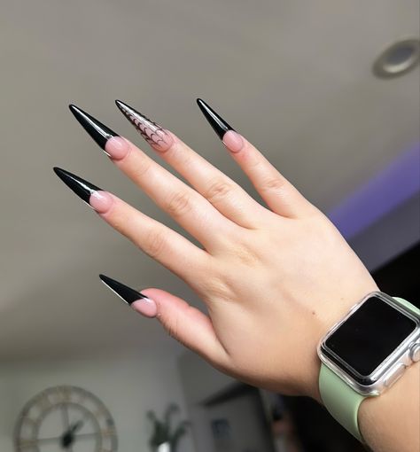 black halloween spiderweb french tip long stiletto nails aesthetic inspo for halloween Long Stiletto Nails, Halloween Spider Web, Black Halloween, Stiletto Nails, Spider Web, Halloween Nails, Nail Inspo, Nails, Black