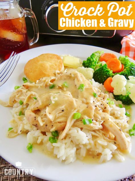 Crock Pot Chicken and Gravy Crock Pot Chicken And Gravy, Chicken And Gravy, Recipe Crockpot, Crock Pot Chicken, Country Cook, The Country Cook, Chicken Gravy, Crockpot Dishes, Gravy Recipe