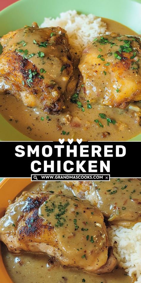 Sink your fork into juicy, tender chicken smothered in a savory, herb-infused gravy. This Smothered Chicken is the ultimate comfort food that’s perfect for a cozy meal any day of the week. Smothered Chicken With Gravy, Smothered Chicken Casserole, Smothered Chicken Recipe, Chicken With Gravy, Smothered Chicken Recipes, Best Cornbread Recipe, Chicken And Mushroom Pie, Chicken Smothered, Chicken And Gravy