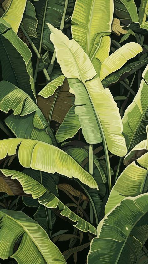 Wood block print illustration of Banana leaf outdoors nature banana. | premium image by rawpixel.com Banana Plant Wallpaper, Banana Tree Leaf Tattoo, Tropical Plants Painting, Leaf Iphone Wallpaper, Banana Leaf Illustration, Banana Decor, Banana Leaf Background, Leaf Reference, Hotel Mural