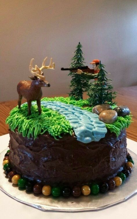 Deer Hunting Birthday Cake, Hunting Cake Ideas, Deer Hunting Cake, Deer And Hunter, Hunting Birthday Cakes, Deer Hunting Birthday, Hunting Birthday Party, Hunting Cake, Deer Cakes