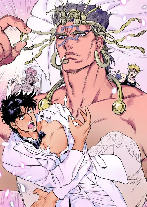 Wamuu Jojo, Mark Formal, Caesar Anthonio Zeppeli, Kars Jojo, Suit Tattoo, Ornate Ring, Muscular Male, Jojo's Adventure, Joseph Joestar