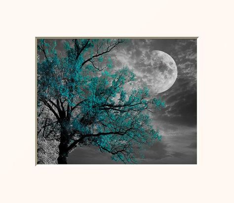 Black White Blue Wall Art Teal Decor Tree Moon Bedroom | Etsy Teal Wall Decor, Teal Home Decor, Tree Moon, Gray Home Decor, Turquoise Wall Art, Teal Decor, Teal Wall Art, Turquoise Walls, Sunflower Wall Art