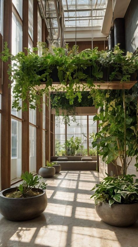 Indoor Atrium Garden, Balcony Trees, Greenery Interior, Modern Indoor Plants, Indoor Garden Design, Garden Design Home, Biophilic Interior, Entry Garden, Indoor Courtyard