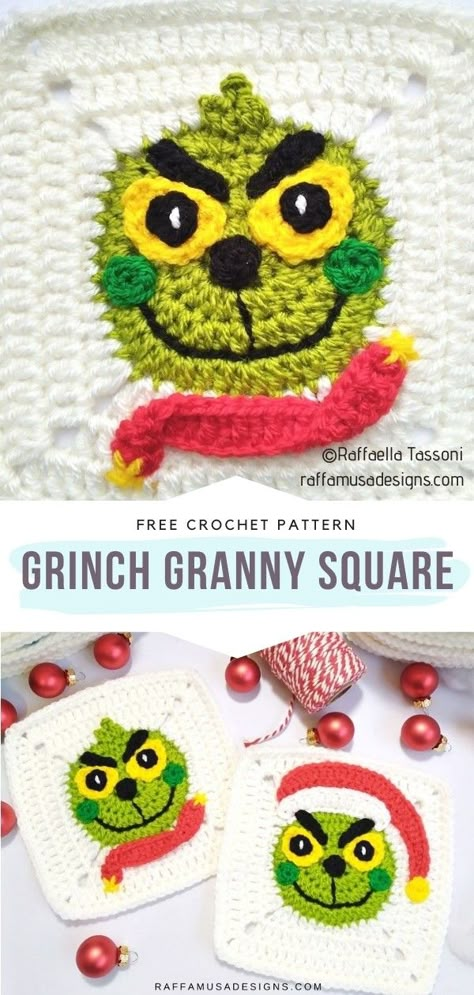 Crochet Christmas Appliques, Fall Christmas Aesthetic, Crochet Grinch, Holiday Crochet Patterns, Bobble Stitch Crochet, Crochet Knit Top, Granny Square Crochet Patterns Free, Crochet Santa, Crochet Xmas