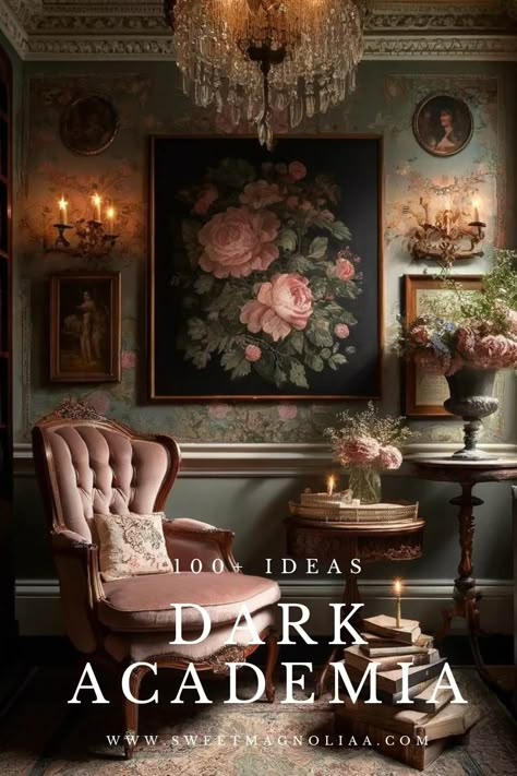 7 Essential Dark Academia Decor Tips to Transform Your Home - Sweet Magnoliaa Dark Academia Entryway, Dark Academia Lighting, Moody Victorian Decor, Dark Academia Interior Design, Academia Interior Design, British Colonial Interior Design, Southwest Interior Design, Dark Cottagecore House, Academia Interior