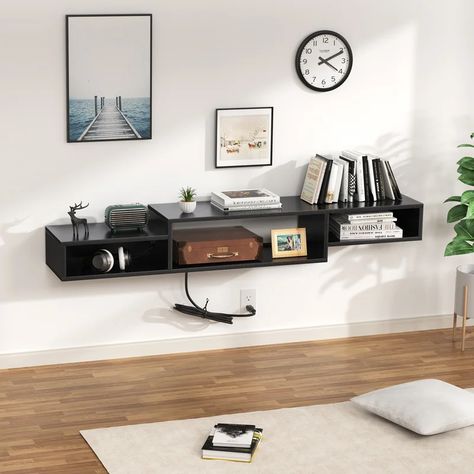 Loon Peak® Panavista 59'' Media Console | Wayfair Shelf Under Tv, Floating Tv Console, Wall Mounted Media Console, Under Tv, Floating Tv Stand, Floating Tv, Cabinet Shelf, Cool Tv Stands, Console Cabinet