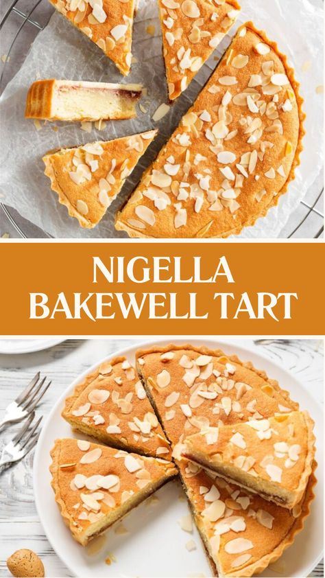 Nigella Bakewell Tart Nigella Lawson Desserts, Bakewell Tart Recipe, Cherry Bakewell Tart, Nigella Lawson Recipes, Soya Milk, Cherry Bakewell, British Desserts, Jam Tarts, Bakewell Tart