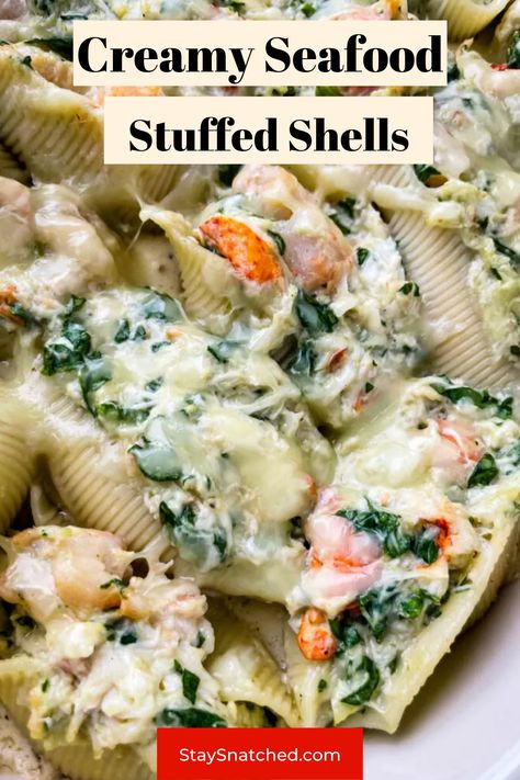 Seafood Stuffed Shells Recipe, Jumbo Shell Recipes, Caramel French Toast, Seafood Stuffed Shells, Creamy Seafood, Shell Pasta Recipes, Spinach Stuffed Shells, Shells Recipe, Stuffed Shells Recipe