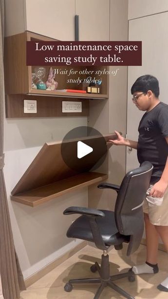 Ekta Badiani on Instagram: "Low Maintenance Space saving study table! #interiorconsultant #interiordesign #interiordesigner #homedecor #interiors #interiorlovers #interiorproperty #designandbuild #luxurylifestyle #interiorinspiration #interiordesignservice #jakarta #furnituredesign #inspiration" Study Table Ideas Near Window, Study Table Design For Small Room, Study Table Extension Ideas, Study Table Attached To Bed, Folded Study Table Ideas, Space Saving Interior Design Ideas, Study Table Designs Foldable, Cute Study Table Ideas, Studying Room Ideas