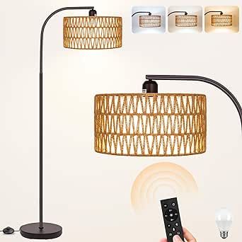 Brilvibera Boho Floor Lamp with Dimmable Bulb, Rattan &Linen Double Shades, Bronze Boho Standing Tall Lamps with Foot Switch, Bohemian Floor Lamps for Living Room, Bedroom, Office Boho Floor Lamp, Craft Room Lighting, Arc Lamps, Farmhouse Floor Lamps, Floor Lamps For Living Room, Bohemian Lamp, Rattan Floor Lamp, Lamps For Bedroom, Living Room Boho