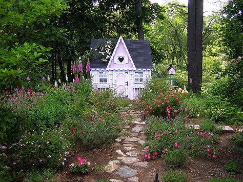 Pink Fairy Cottage by Treasured Heirlooms, via Flickr Pink Cottage, Cottage Garden Plants, Victorian Cottage, English Cottage Garden, Dream Cottage, Garden Guide, Building A Shed, Little Cottage, English Cottage