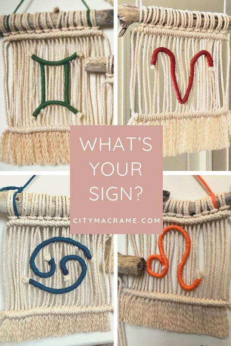 Diy Zodiac Gifts, Zodiac Signs Art, Art Zodiac Signs, Astrology Decor, Taurus Symbols, Taurus Astrology, Libra Astrology, Mini Macrame Wall Hanging, Aries Astrology