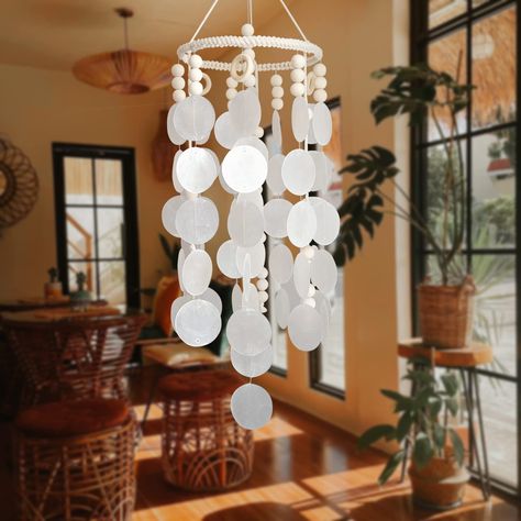 PRICES MAY VARY. 【Crisp and Sweet Sound - Relaxing and Soothing】Enjoy the crisp and sweet sound of our capiz shell wind chime, which produce a gentle melody as the shells collide in the breeze. These windchimes create a calming and relaxing atmosphere in your garden, patio, or balcony, whether you want to unwind after a long day at work or enjoy a peaceful moment outdoors, our windchimes outdoors will help you find your zen. 【Sympathy Memorial Wind Chimes】The sympathy wind chimes make for a very Outdoor Boho Decor, Seashell Windchimes, Seashell Windchime, Auction Item Ideas, Sympathy Wind Chimes, Seashell Wind Chimes, Shell Wind Chimes, Boho Beads, Memorial Wind Chimes