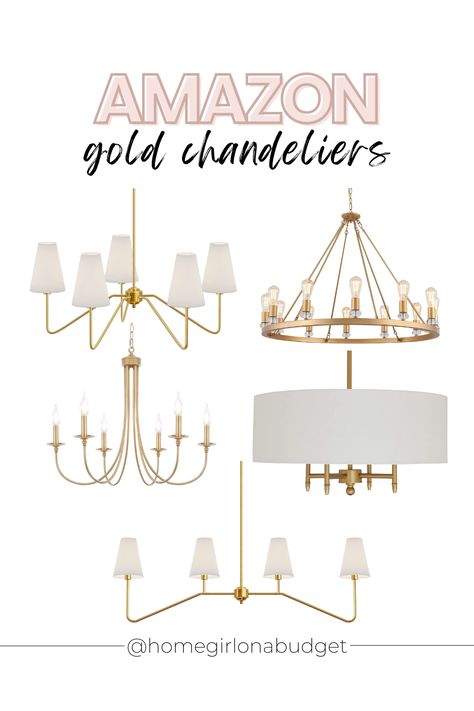 Gorgeous gold chandeliers and light fixtures from Amazon. If you love amazon home decor then you will love the selection of gold chandeliers for the living room, dining room, bedroom, foyer, and more. Gold Living Room Light Fixture, Dining Room Chandelier Gold, Brushed Gold Light Fixtures, Amazon Light Fixtures, Inexpensive Chandelier, Gold Chandelier Living Room, Gold Dining Room Light Fixture, Gold Chandelier Dining Room, Gold Chandeliers Dining Room